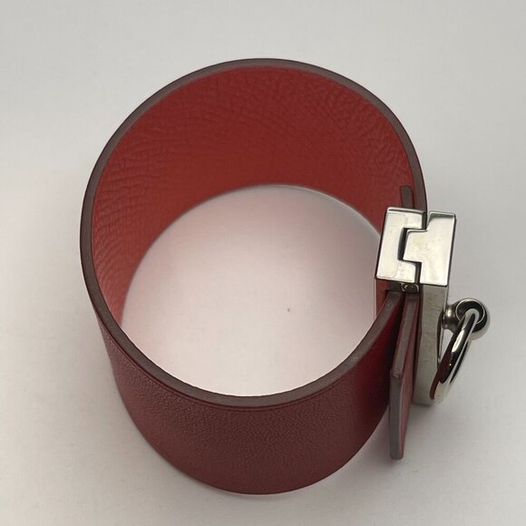 Hermès Authentic Illusion Red Leather Bracelet w/ Palladium Plating - Preowned - Picture 3 of 12